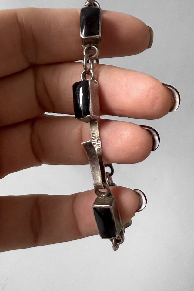 Vintage Artisan Sterling Silver Onyx Link Panel Bracelet Selected by MARMALADE #1