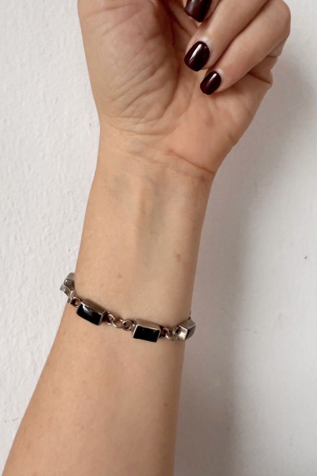 Vintage Artisan Sterling Silver Onyx Link Panel Bracelet Selected by MARMALADE #2