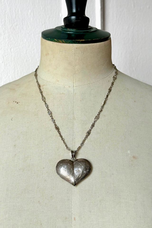 Vintage Etched Sterling Silver Puffy Heart Charm Necklace Selected by MARMALADE #2