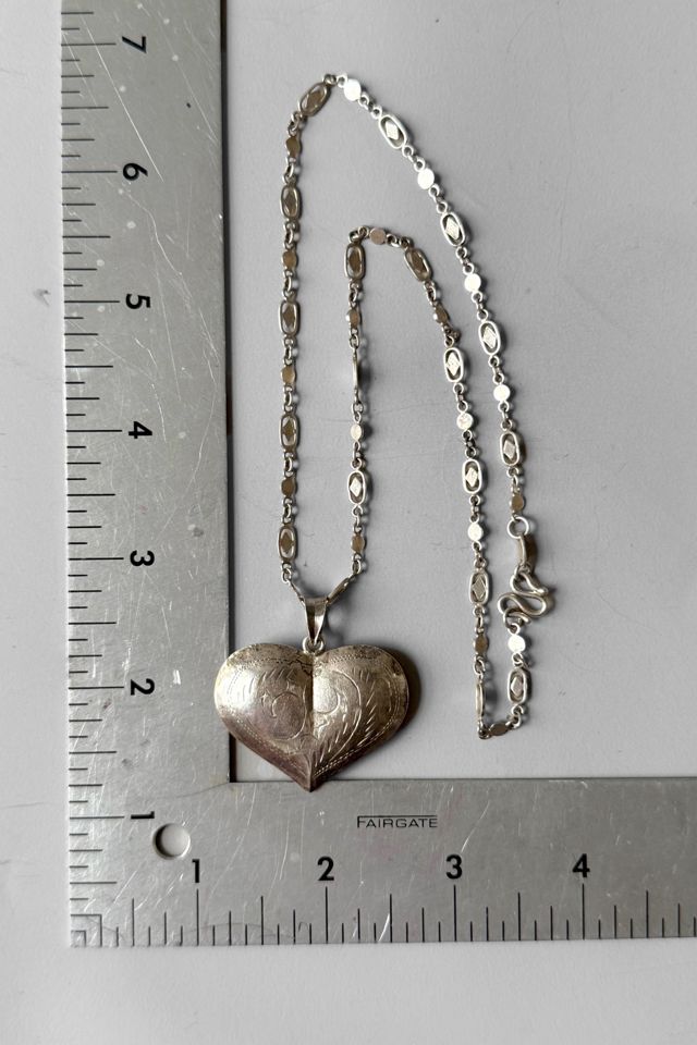Vintage Etched Sterling Silver Puffy Heart Charm Necklace Selected by MARMALADE #3