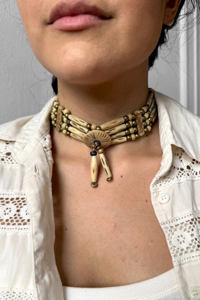 Vintage Multi-Strand Carved Bead Choker Necklace Selected by MARMALADE #1