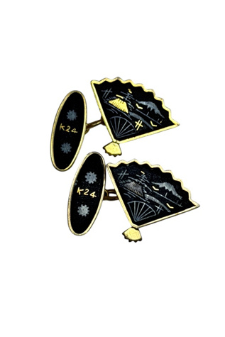 Vintage Black And Gold Fan Cufflinks Selected By Ankh By Racquel