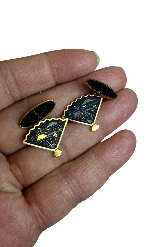 Vintage Black And Gold Fan Cufflinks Selected By Ankh By Racquel #2