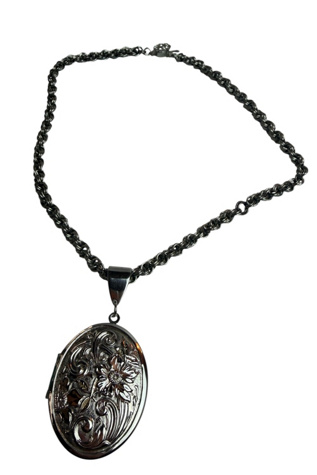 Vintage Silver Floral Repoussé Locket Necklace Selected By Ankh By Racquel