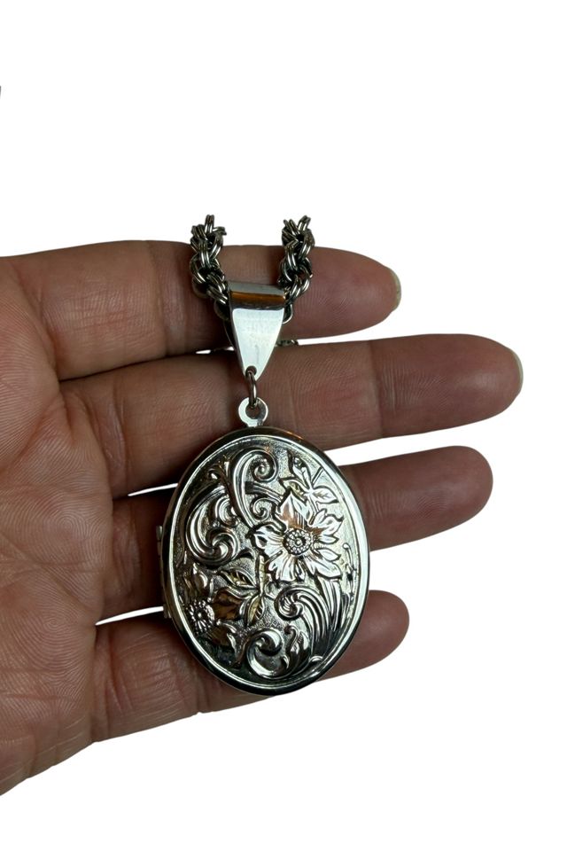 Vintage Silver Floral Repoussé Locket Necklace Selected By Ankh By Racquel #2