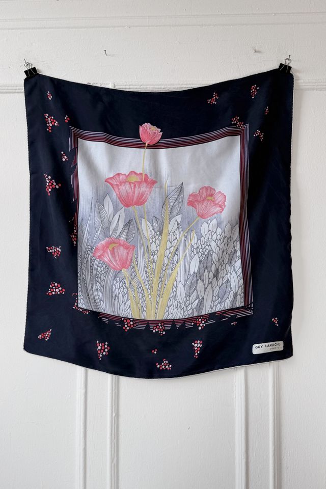 Vintage Guy Laroche Paris Tulip Print Silk Scarf Selected by MARMALADE #1