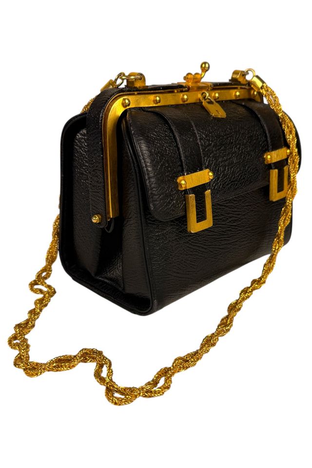 Vintage Black Leather Structured Purse With Chain Strap Selected By Ankh By Racquel #1
