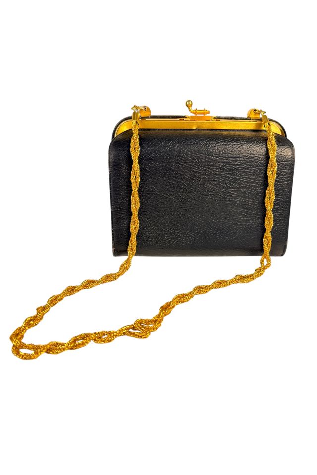 Vintage Black Leather Structured Purse With Chain Strap Selected By Ankh By Racquel #2
