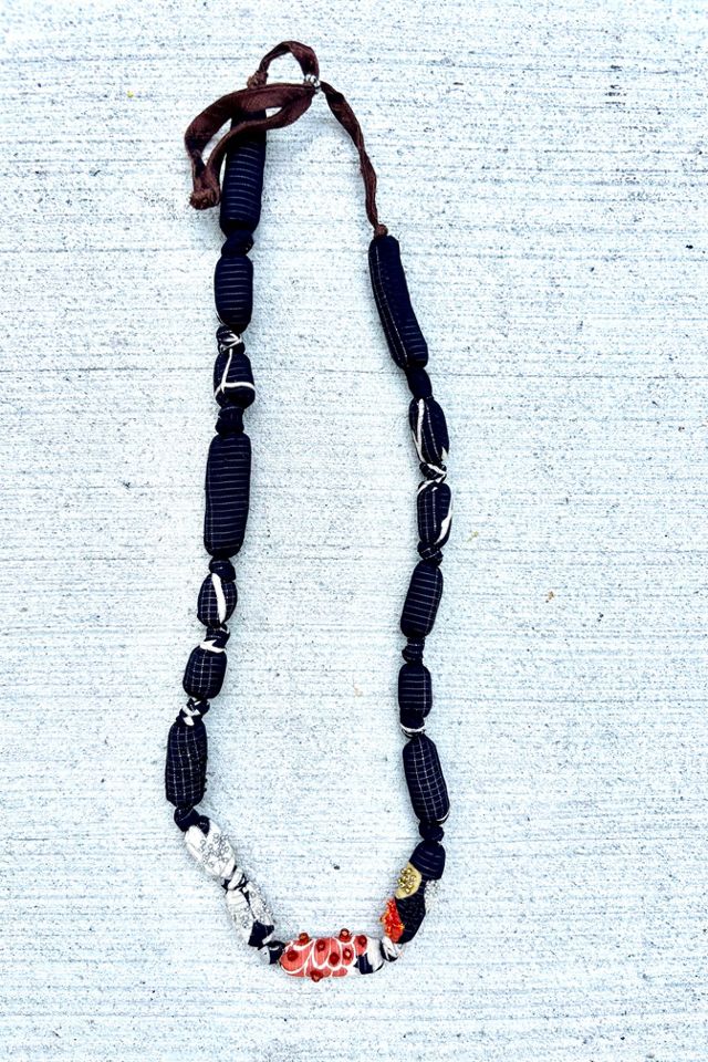 Handmade Silk Fabric Art-to-Wear Vintage Print Necklace Selected by Nomad Vintage #2
