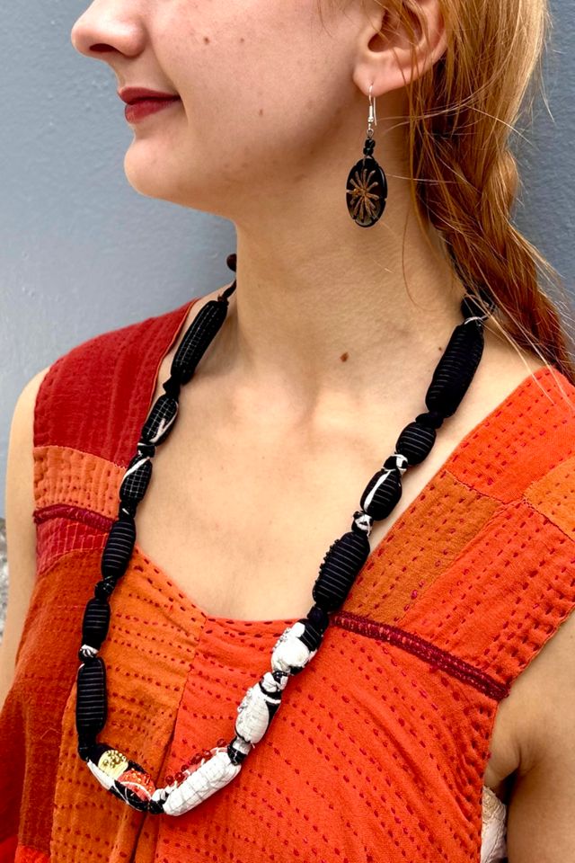Handmade Silk Fabric Art-to-Wear Vintage Print Necklace Selected by Nomad Vintage #3