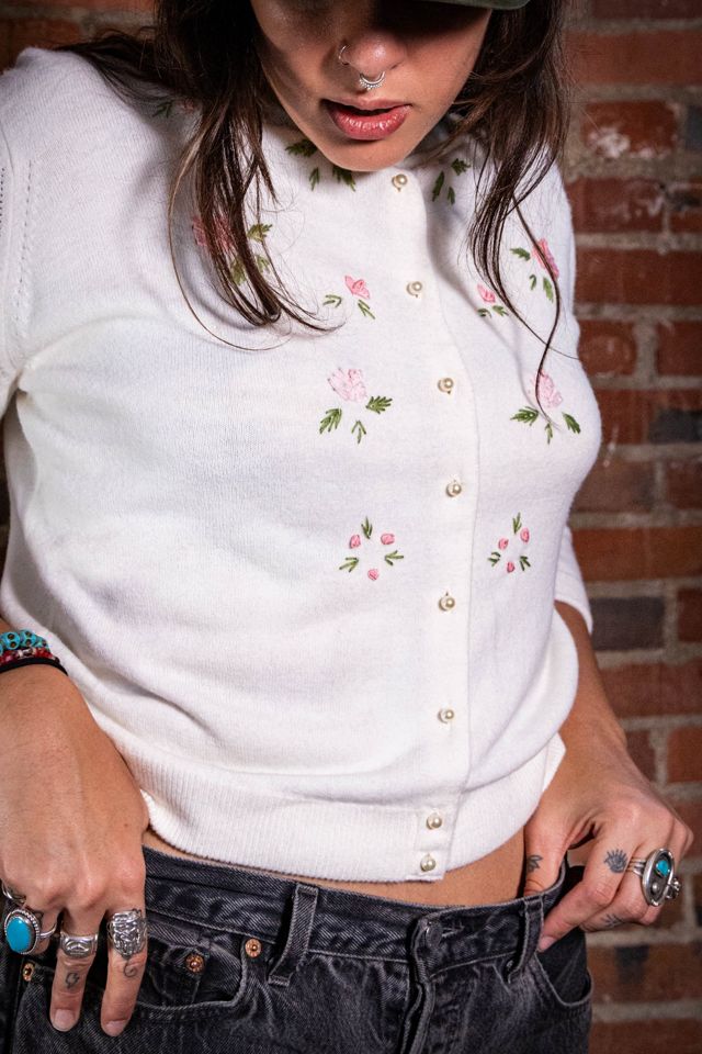 Vintage 1950s A Bermuda Rose Cardigan Sweater Selected by Black Shag Vintage #1