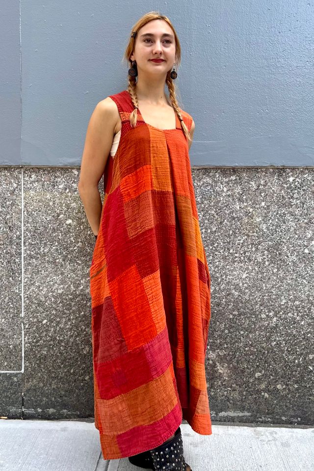Vintage Orange Indian Patchwork Kantha Dress Selected by Nomad Vintage #3