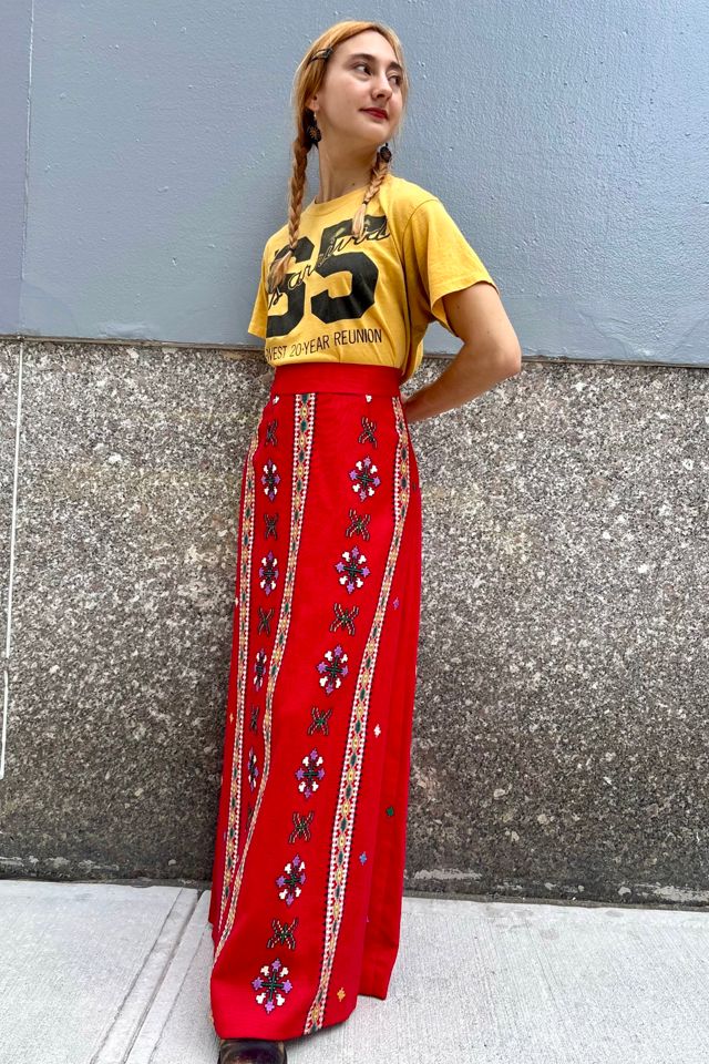 1970’s Red Embroidered Maxi Skirt Selected by Nomad Vintage #2