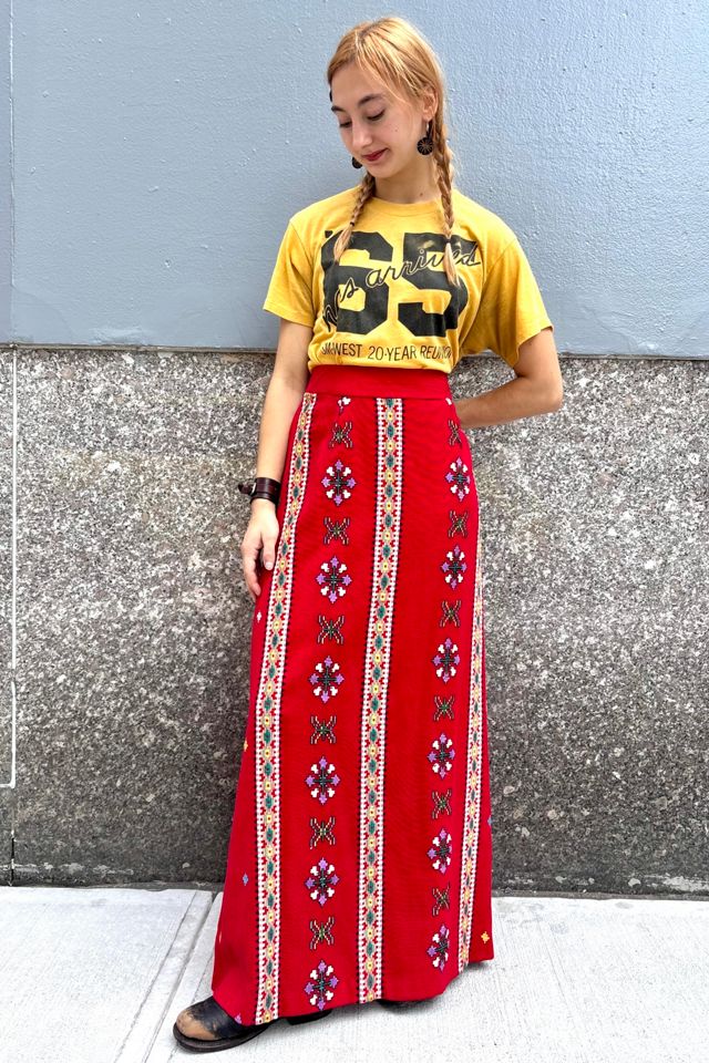 1970’s Red Embroidered Maxi Skirt Selected by Nomad Vintage #3
