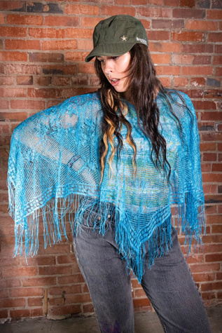 Vintage Blue Fringe Shawl Selected by Black Shag Vintage