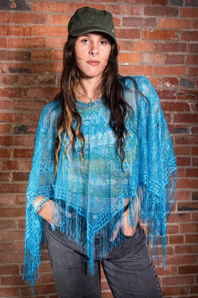 Vintage Blue Fringe Shawl Selected by Black Shag Vintage #1