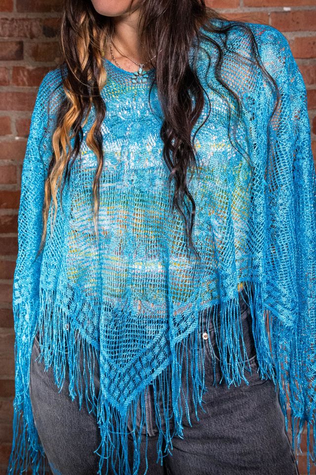 Vintage Blue Fringe Shawl Selected by Black Shag Vintage #2