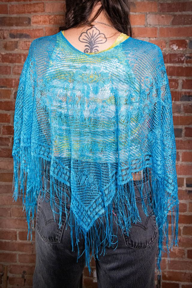 Vintage Blue Fringe Shawl Selected by Black Shag Vintage #3
