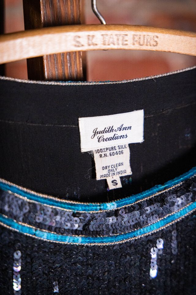Vintage Judith Ann Blue and Black Sequin Silk Blouse Selected by Black Shag Vintage #2
