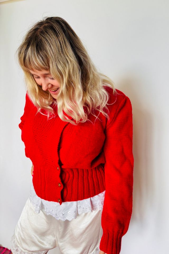 Vintage Red Double Breasted Handknit Sweater Selected by Atlantic Vintage #1