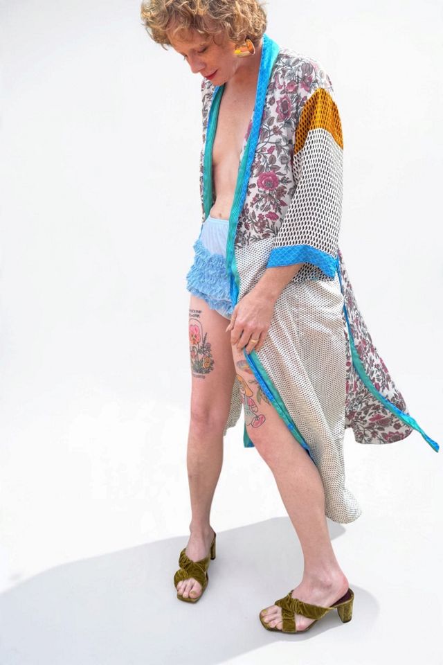 Cool Tones Silk Patchwork Kimono Duster Selected by Personal Choice #1