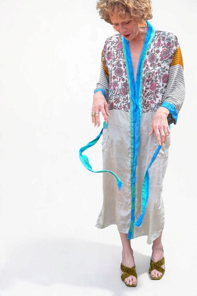 Cool Tones Silk Patchwork Kimono Duster Selected by Personal Choice #2