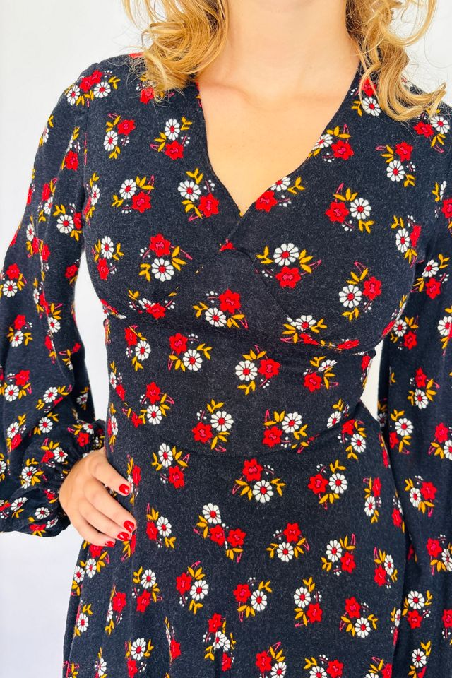 Vintage Black Floral Maxi with Bell Sleeves Selected by Atlantic Vintage #1