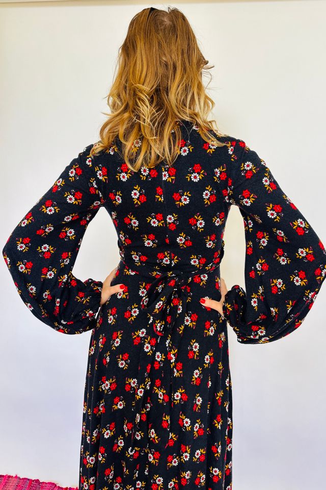 Vintage Black Floral Maxi with Bell Sleeves Selected by Atlantic Vintage #2