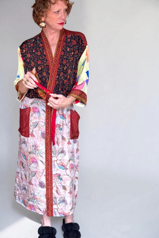 Contrast Patchwork Silk Kimono Duster Selected by Personal Choice