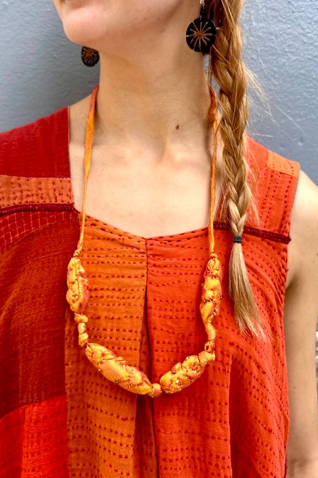 Handmade Silk Fabric Art-to-Wear Saffron Necklace Selected by Nomad Vintage #2