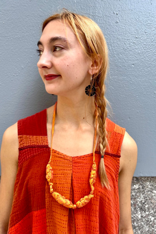 Handmade Silk Fabric Art-to-Wear Saffron Necklace Selected by Nomad Vintage