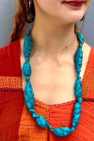 Handmade Silk Fabric Art-to-Wear Turquoise Necklace Selected by Nomad Vintage