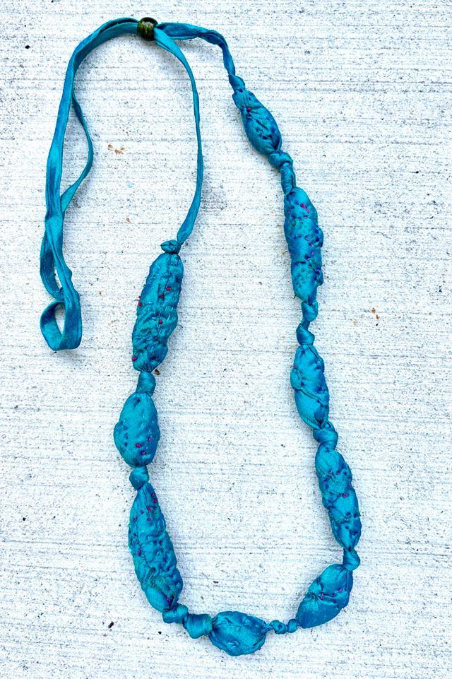 Handmade Silk Fabric Art-to-Wear Turquoise Necklace Selected by Nomad Vintage #1