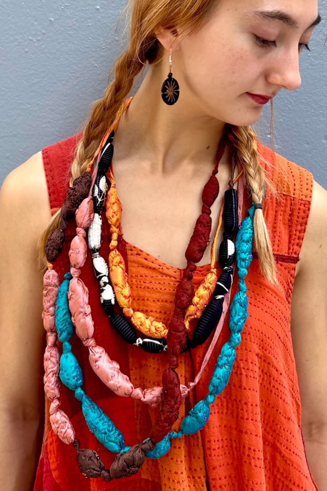 Handmade Silk Fabric Art-to-Wear Dusty Rose Necklace Selected by Nomad Vintage #2