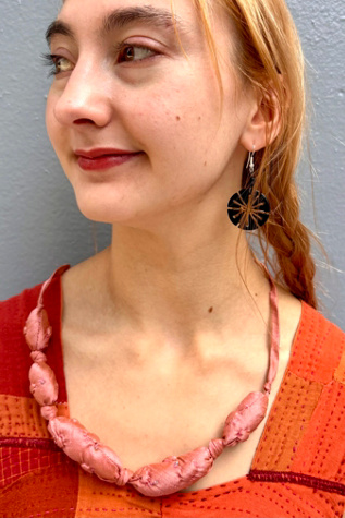 Handmade Silk Fabric Art-to-Wear Dusty Rose Necklace Selected by Nomad Vintage
