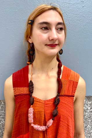 Handmade Silk Fabric Art-to-Wear Burgundy Tones Necklace Selected by Nomad Vintage
