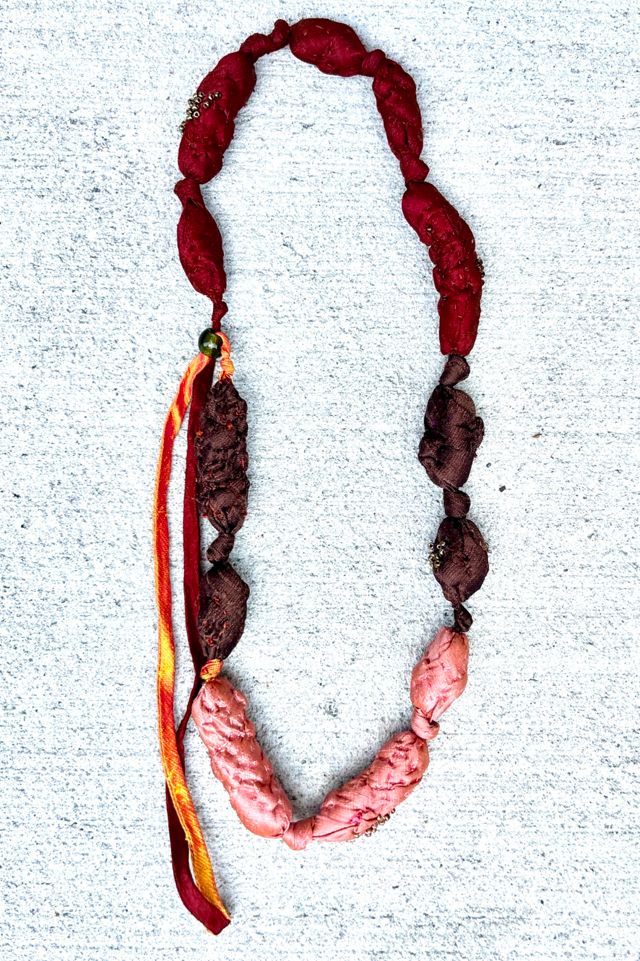 Handmade Silk Fabric Art-to-Wear Burgundy Tones Necklace Selected by Nomad Vintage #1