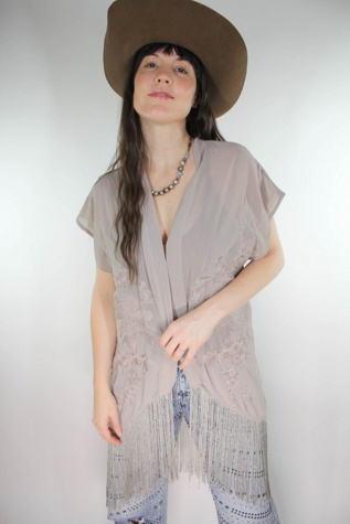 Y2K Crane Embroidered Fringe Kimono Duster Selected By Moons + Junes Vintage