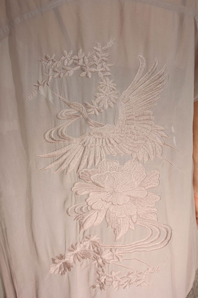 Y2K Crane Embroidered Fringe Kimono Duster Selected By Moons + Junes Vintage #2
