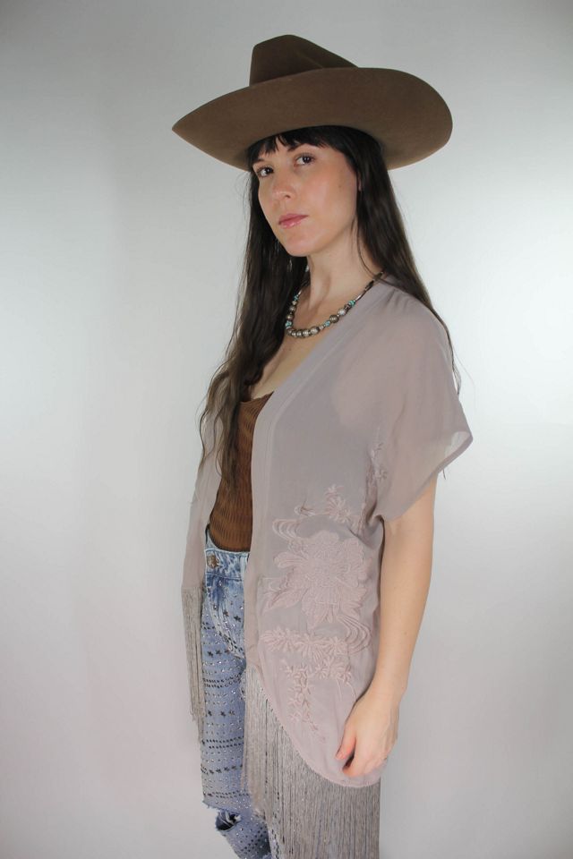 Y2K Crane Embroidered Fringe Kimono Duster Selected By Moons + Junes Vintage #3