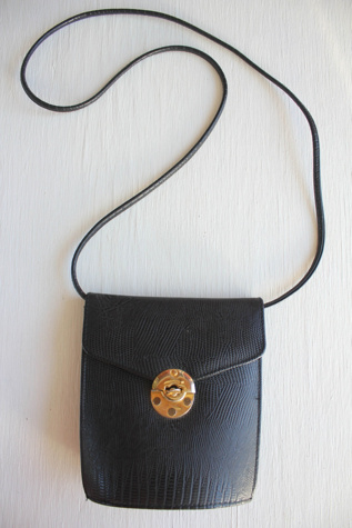 Vintage Black Faux Lizard Leather Crossbody Shoulder Bag Selected By Moons + Junes Vintage