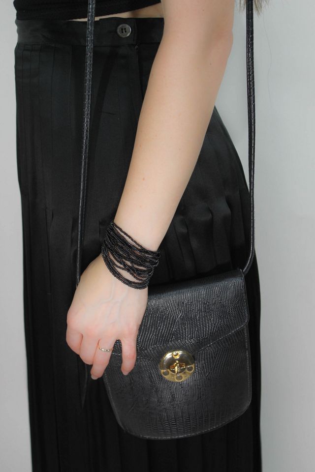 Vintage Black Faux Lizard Leather Crossbody Shoulder Bag Selected By Moons + Junes Vintage #1