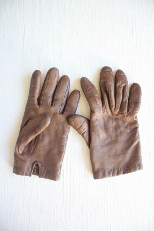 Vintage Soft Brown Leather Lined Gloves Selected By Moons + Junes Vintage