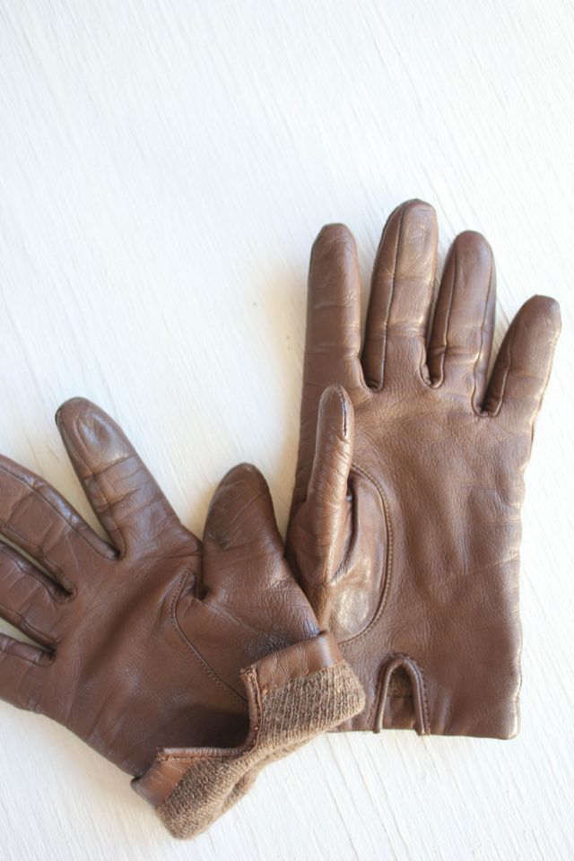 Vintage Soft Brown Leather Lined Gloves Selected By Moons + Junes Vintage #1