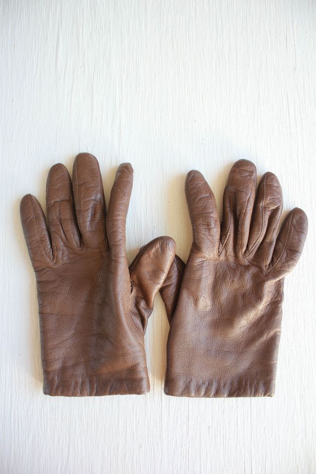 Vintage Soft Brown Leather Lined Gloves Selected By Moons + Junes Vintage #2