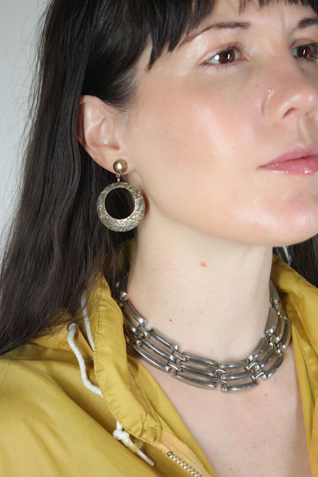 Vintage Brass Floral Engraved Hoop Earrings Selected By Moons + Junes Vintage #1