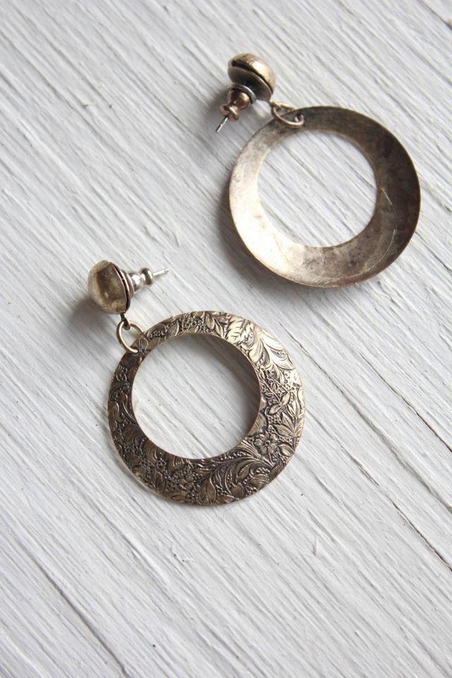 Vintage Brass Floral Engraved Hoop Earrings Selected By Moons + Junes Vintage #2
