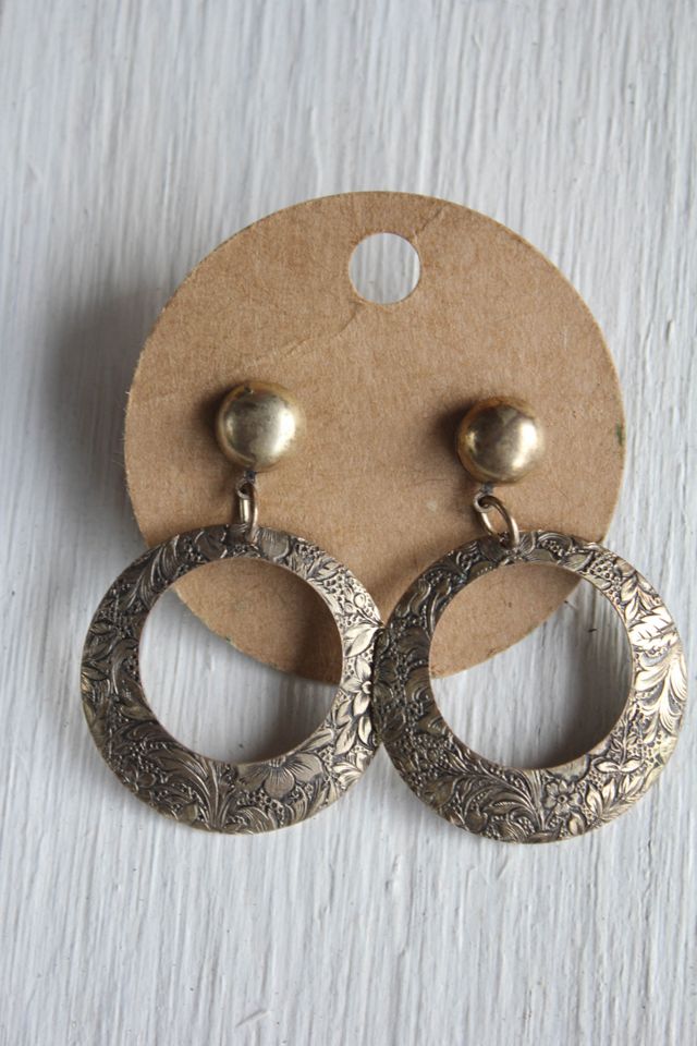Vintage Brass Floral Engraved Hoop Earrings Selected By Moons + Junes Vintage #3