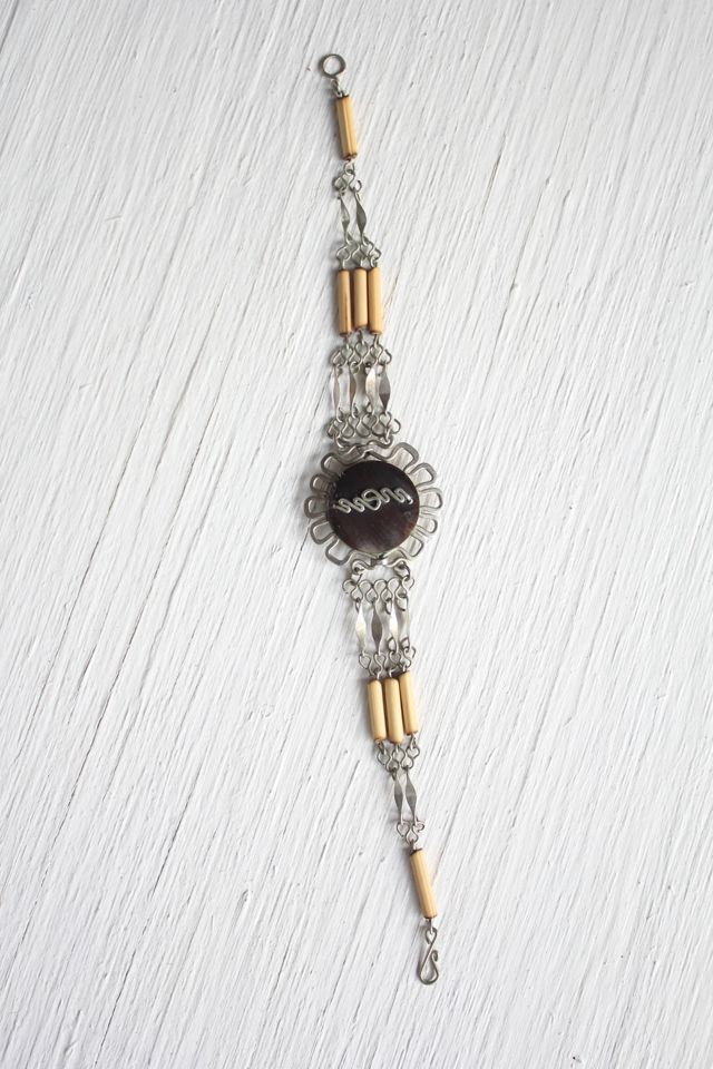 Vintage Artisan Wire-Wrapped Gemstone Bamboo Link Bracelet Selected By Moons + Junes Vintage #1