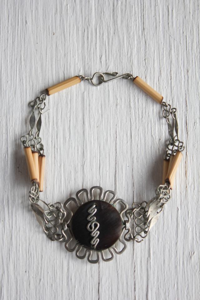 Vintage Artisan Wire-Wrapped Gemstone Bamboo Link Bracelet Selected By Moons + Junes Vintage #2